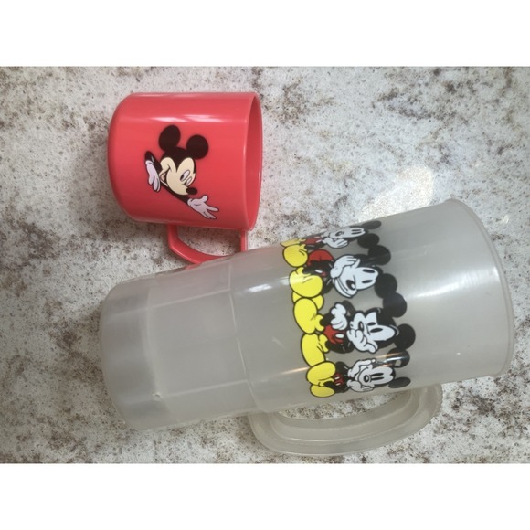Disney Other - Vintage Disney Mickey Mouse Plastic Cups Set 2 Red & Frosted with Graphics